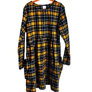 Hanna Andersson Fireside Flannel Girls Yellow Black Plaid Dress Size 14-16